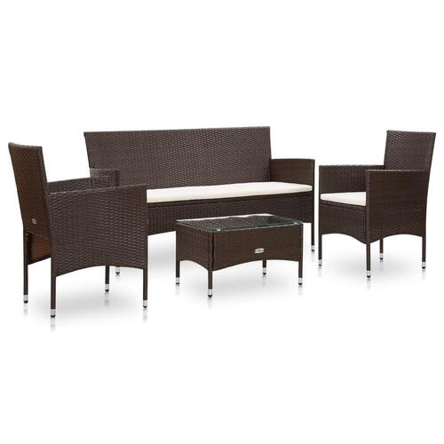 Haveloungesæt 4 dele med hynder polyrattan brun