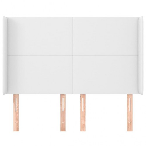 Sengegavl med kanter 147 x 16 x 118/128 cm kunstlæder - hvid