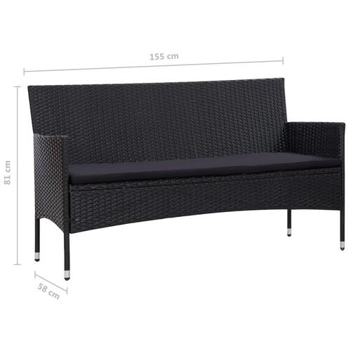 Haveloungesæt 4 dele med hynder polyrattan sort