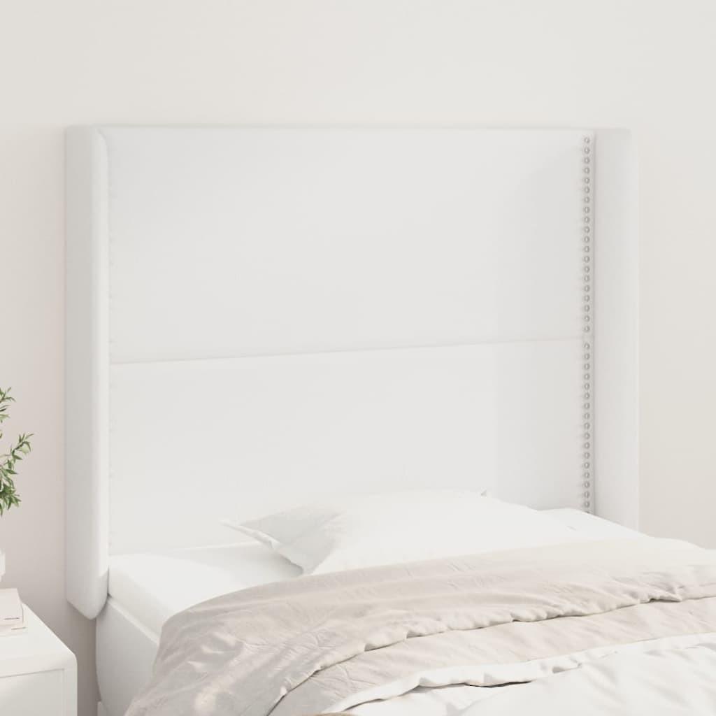 Sengegavl med kanter 103x16x118/128 cm kunstlæder hvid billede
