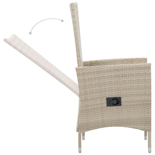 Udendørs spisebordssæt 9 dele med hynder polyrattan beige