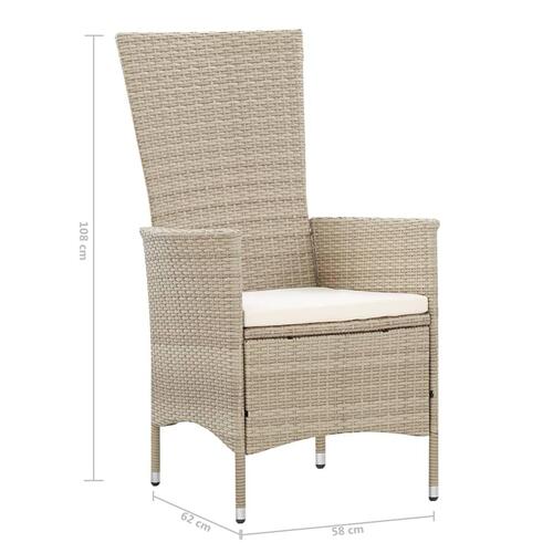 Udendørs spisebordssæt 9 dele med hynder polyrattan beige