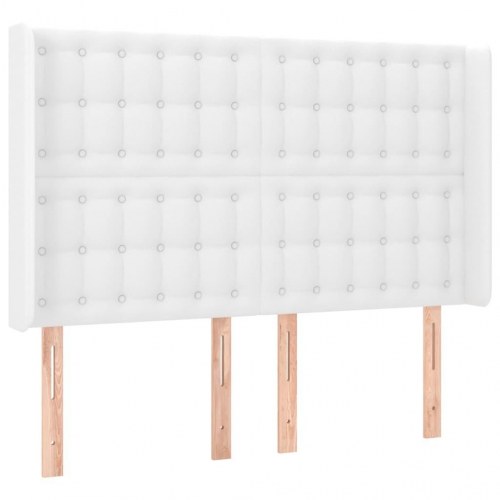 Sengegavl med kanter i kunstlæder - hvid, 147 x 16 x 118/128 cm