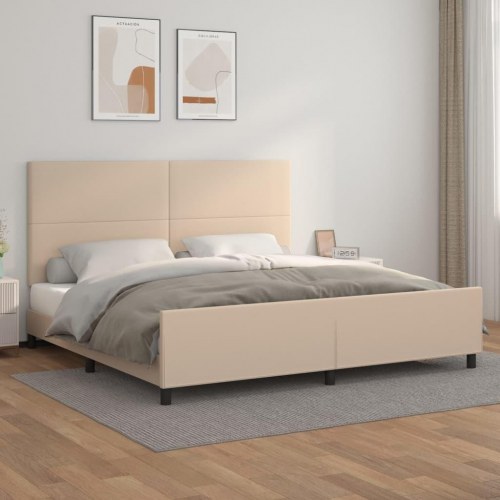 Sengeramme med sengegavl 200x200 cm - kunstlæder, cappuccino
