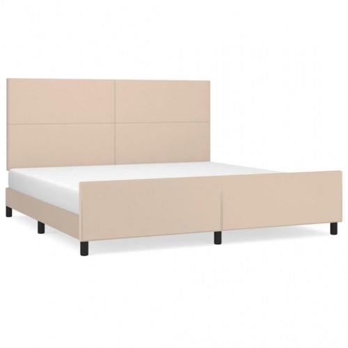 Sengeramme med sengegavl 200x200 cm - kunstlæder, cappuccino