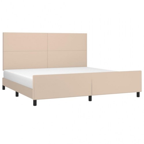Sengeramme med sengegavl 200x200 cm - kunstlæder, cappuccino