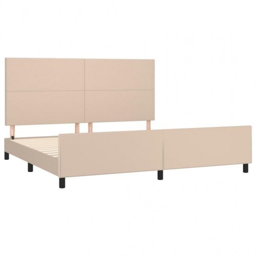 Sengeramme med sengegavl 200x200 cm - kunstlæder, cappuccino