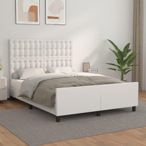 Sengeramme med sengegavl 140x190 cm i hvidt kunstlæder