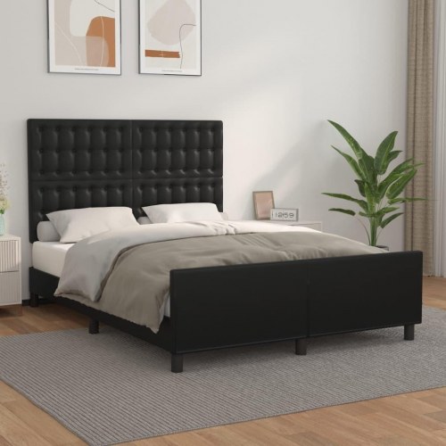 Sengeramme med sengegavl 140x200 cm - kunstlæder, sort