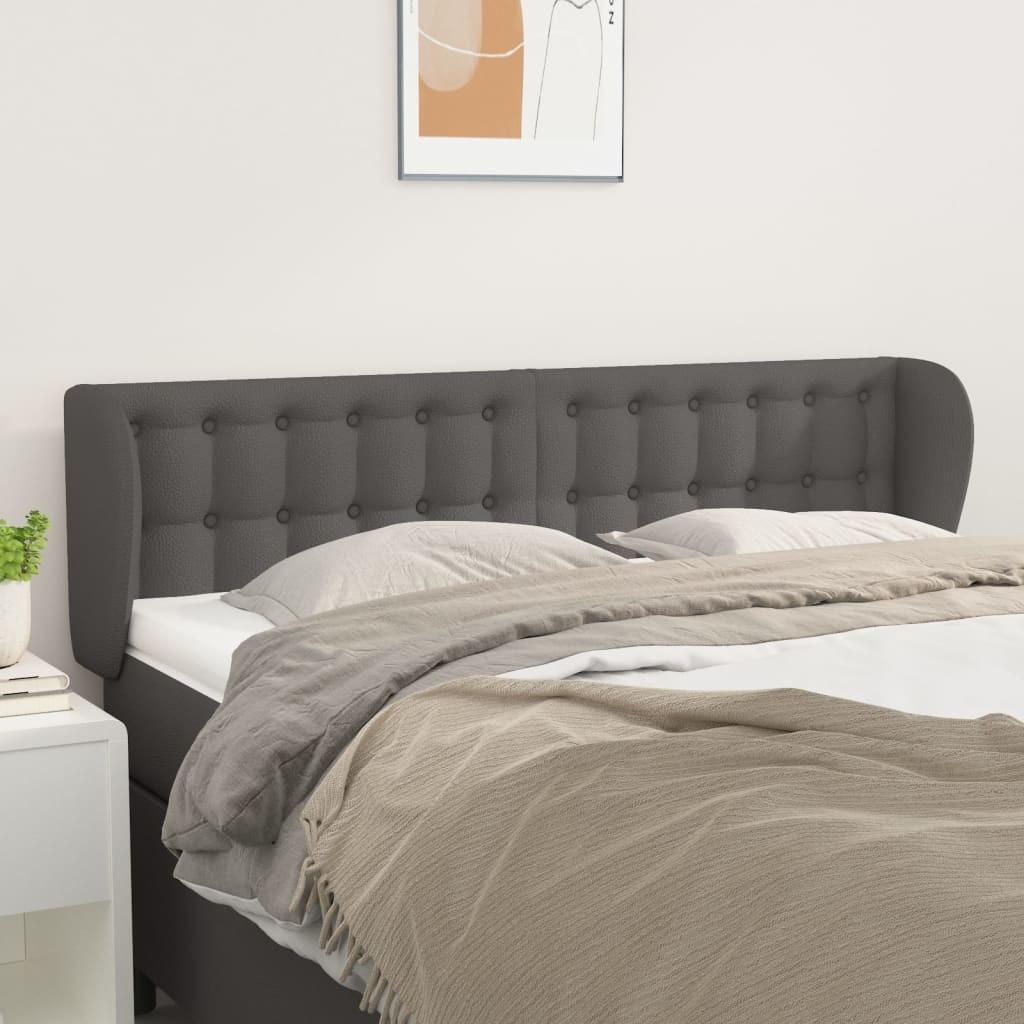 Sengegavl med kanter 147×23×78/88 cm - kunstlæder, grå