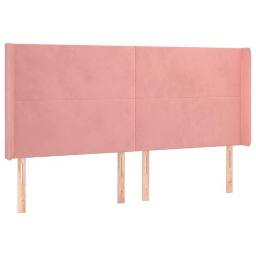 Sengegavl med kanter 163×16×118/128 cm - fløjl, lyserød