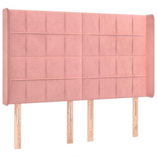 Sengegavl med kanter i fløjl 147 x 16 x 118/128 cm - lyserød