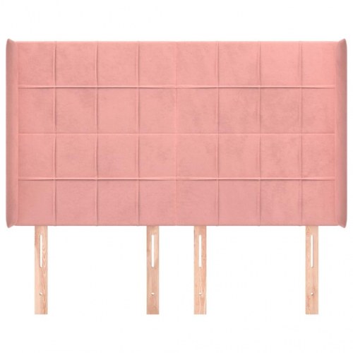 Sengegavl med kanter i fløjl 147 x 16 x 118/128 cm - lyserød