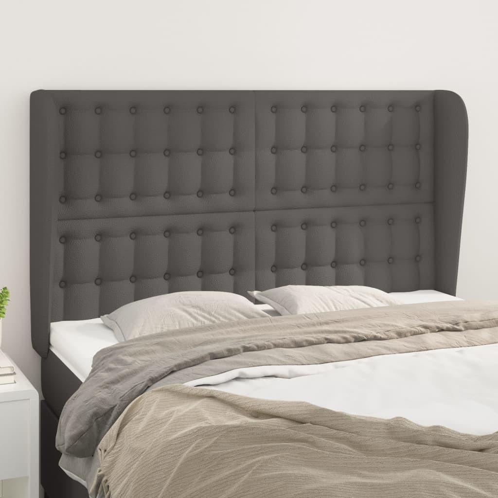 Sengegavl med kanter 147×23×118/128 cm i kunstlæder - grå