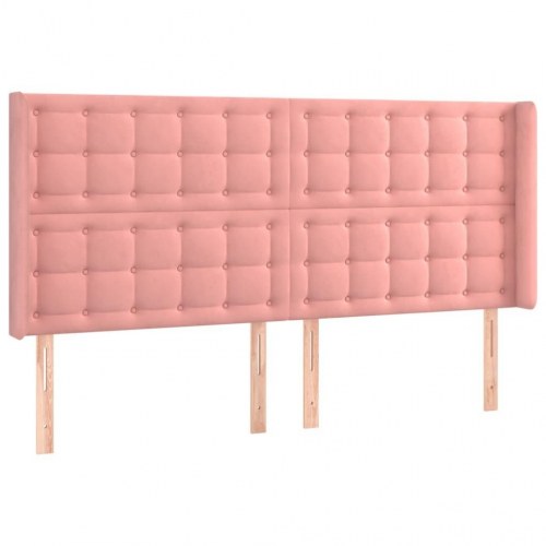 Sengegavl med kanter i fløjl 183 x 16 x 118/128 cm - lyserød
