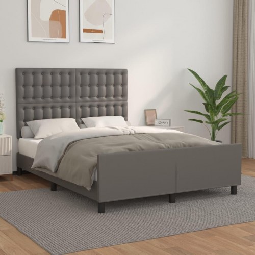 Sengeramme med sengegavl 140x200 cm i gråt kunstlæder