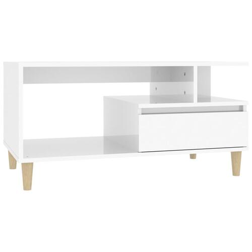 Sofabord 90x49x45 cm konstrueret træ hvid højglans