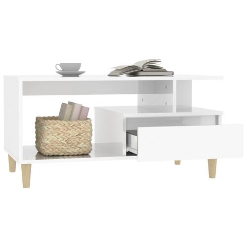 Sofabord 90x49x45 cm konstrueret træ hvid højglans