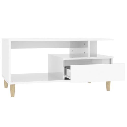Sofabord 90x49x45 cm konstrueret træ hvid højglans