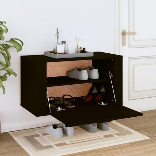 Væghængt skoskab 70x35x38 cm konstrueret træ sort