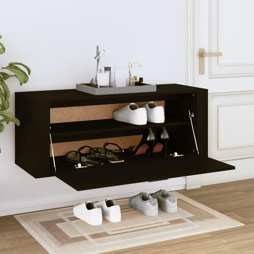 Væghængt skoskab 100x35x38 cm konstrueret træ sort