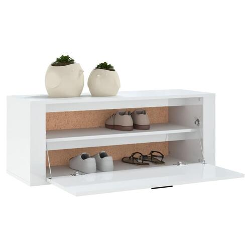 Væghængt skoskab 100x35x38 cm konstrueret træ hvid højglans