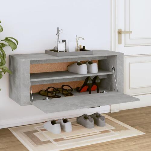 Væghængt skoskab 100x35x38 cm konstrueret træ betongrå