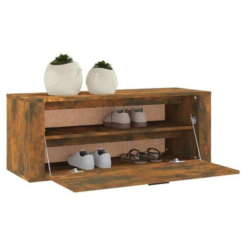 Væghængt skoskab 100x35x38 cm konstrueret træ røget egetræ
