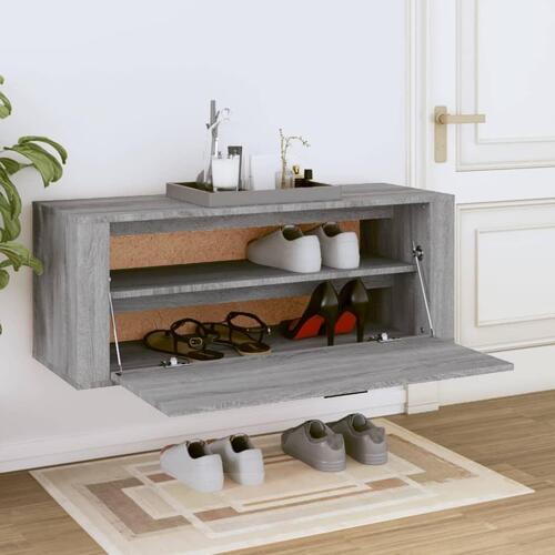 Væghængt skoskab 100x35x38 cm konstrueret træ grå sonoma-eg