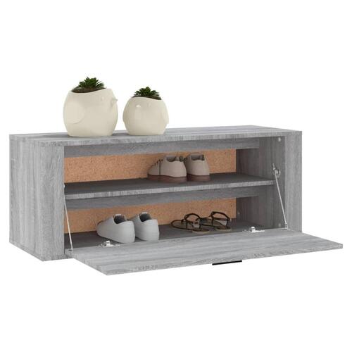 Væghængt skoskab 100x35x38 cm konstrueret træ grå sonoma-eg