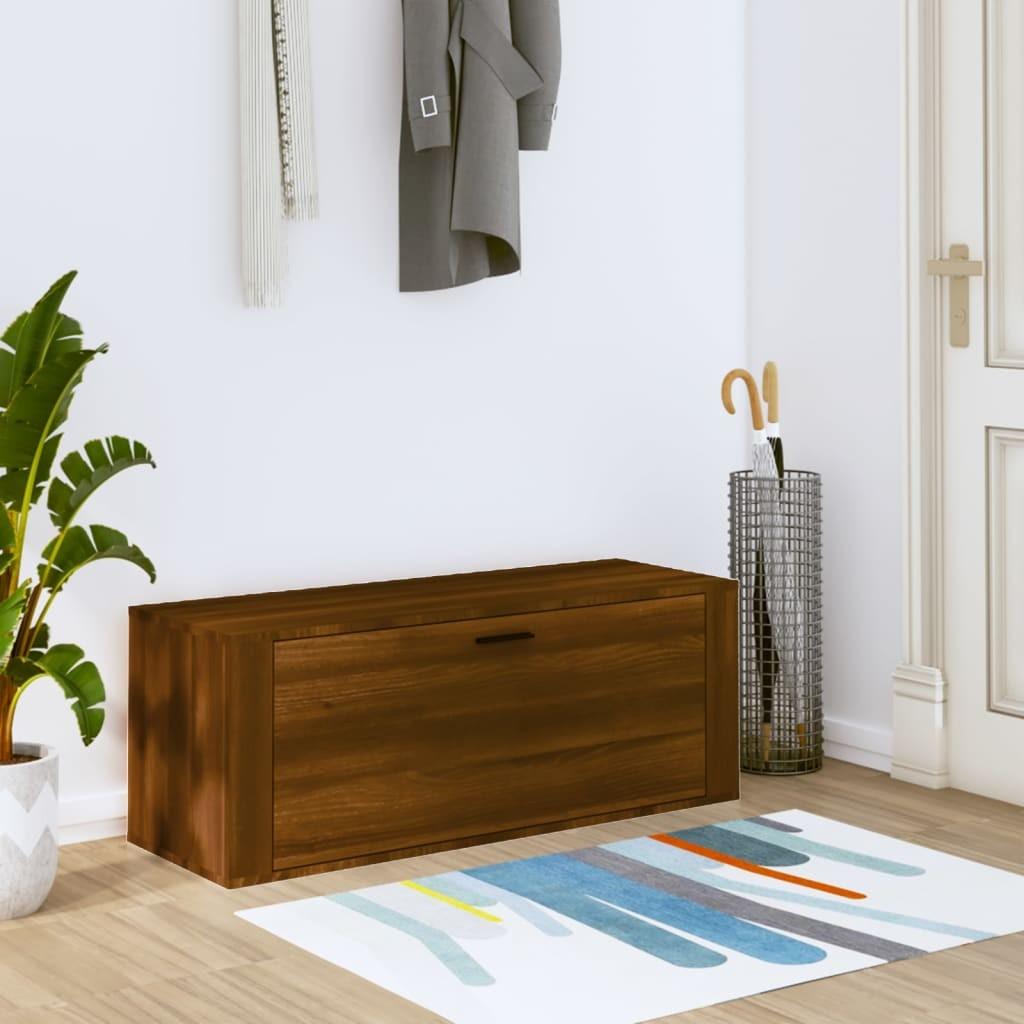 Væghængt skoskab 100x35x38 cm konstrueret træ brunt egetræ