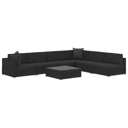 Haveloungesæt 7 dele med hynder polyrattan sort