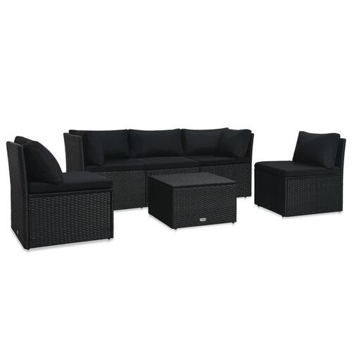 Haveloungesæt 4 dele med hynder polyrattan sort