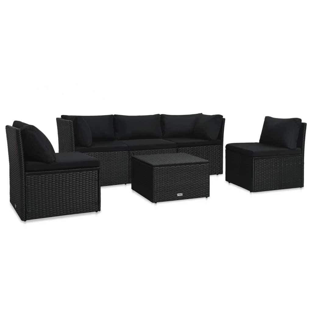 Haveloungesæt 4 dele med hynder polyrattan sort