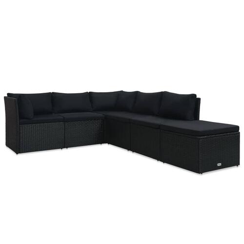 Haveloungesæt 4 dele med hynder polyrattan sort