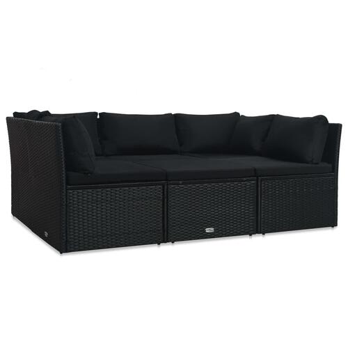 Haveloungesæt 4 dele med hynder polyrattan sort