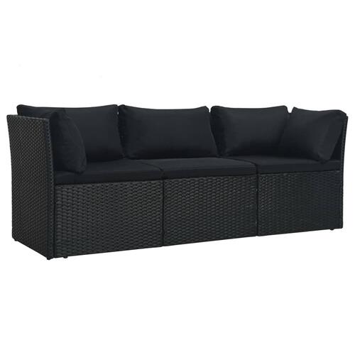 Haveloungesæt 4 dele med hynder polyrattan sort