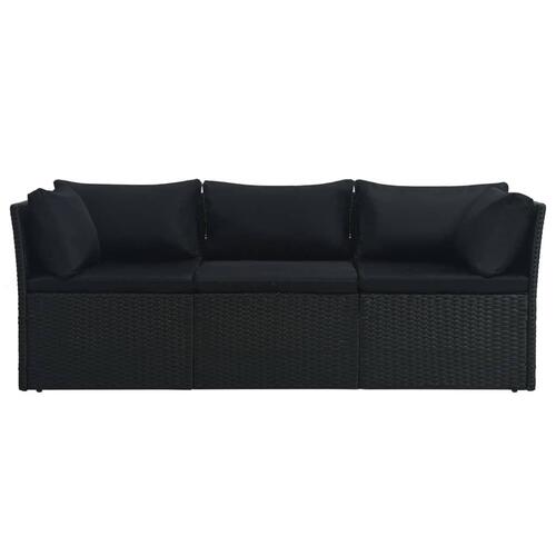Haveloungesæt 4 dele med hynder polyrattan sort