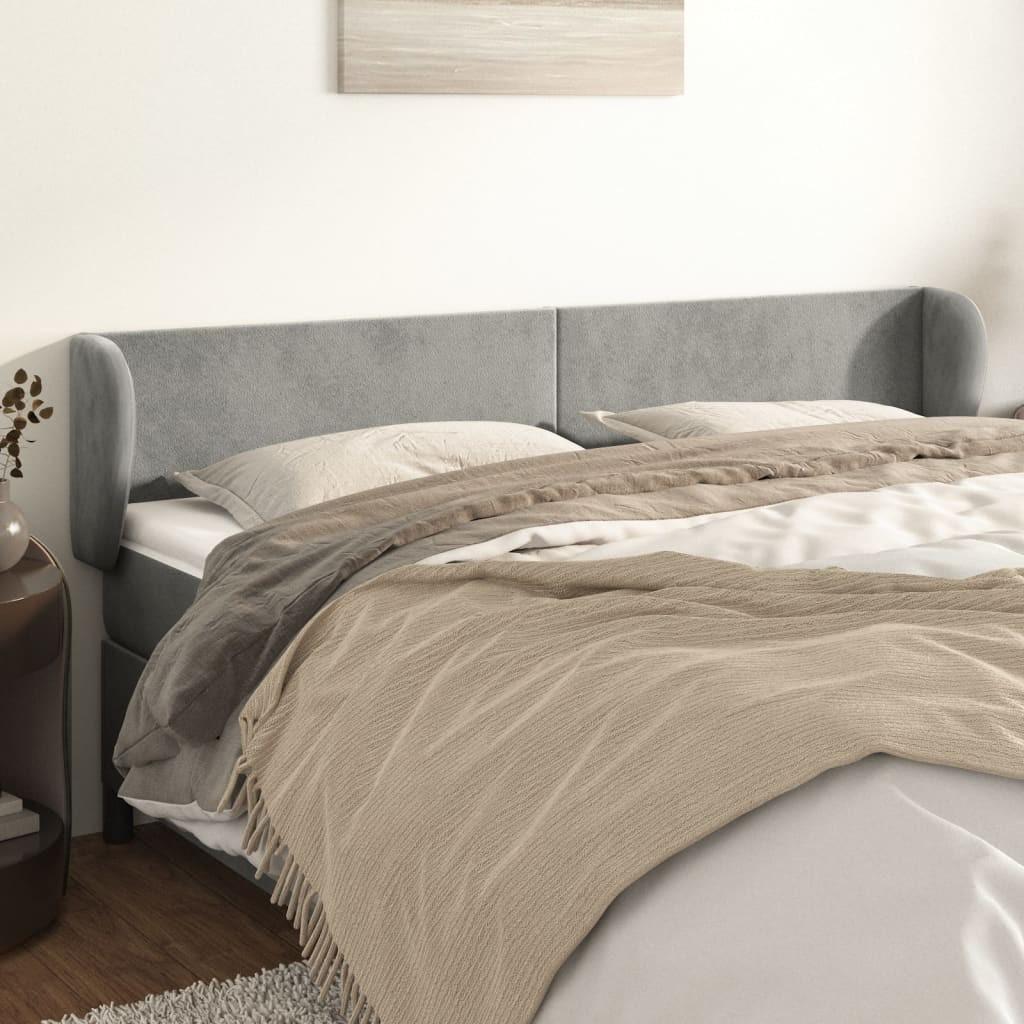 Sengegavl med kanter 183x23x78/88cm fløjl lysegrå billede