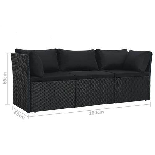 Haveloungesæt 4 dele med hynder polyrattan sort