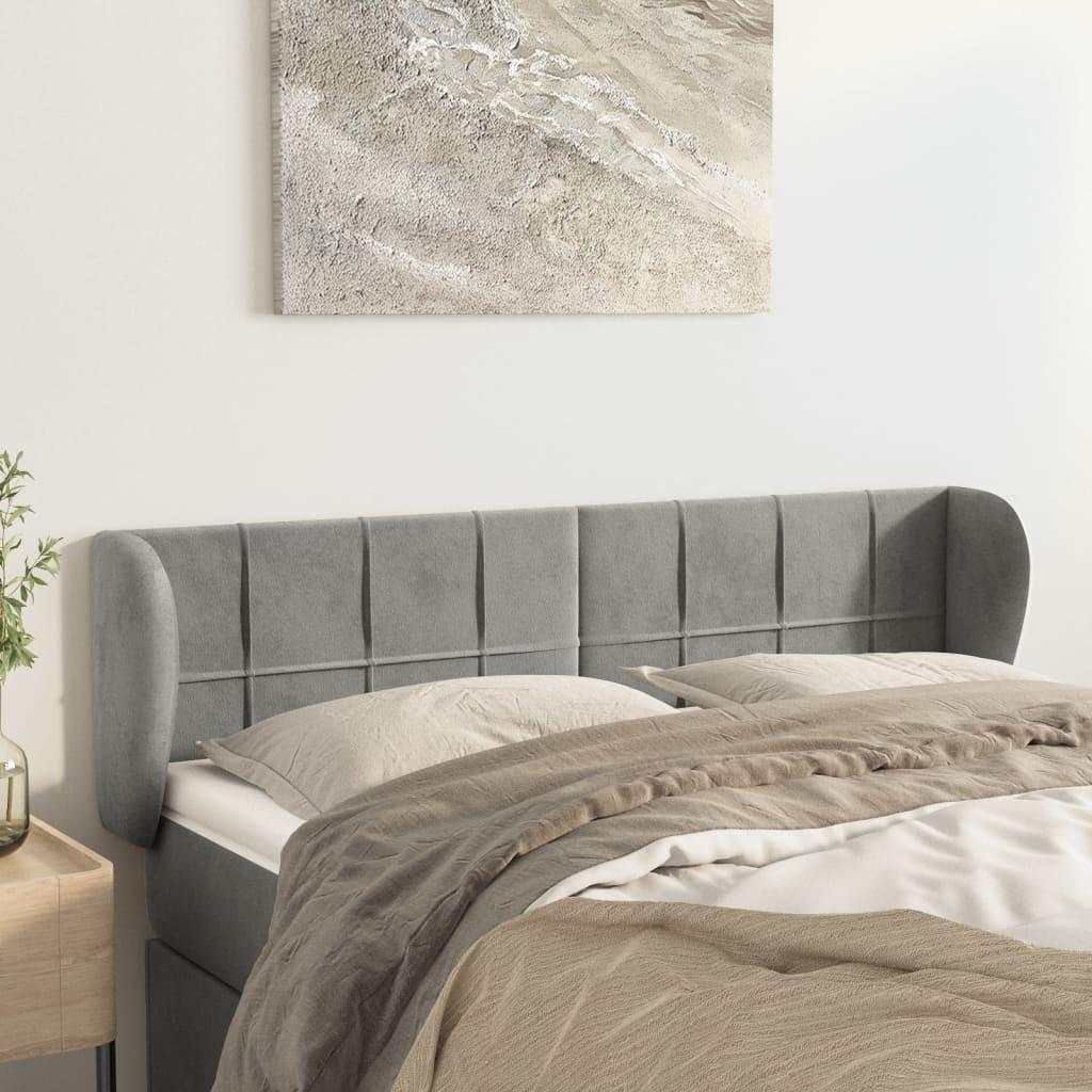 Sengegavl med kanter i fløjl - 147×23×78/88 cm, lysegrå billede