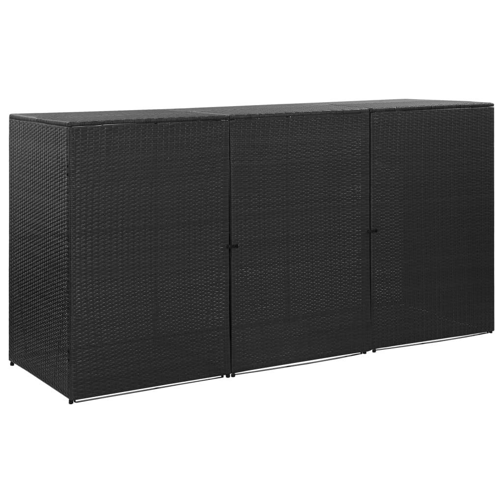 Tredobbelt skraldespandsskjuler 229x78x120 cm polyrattan sort