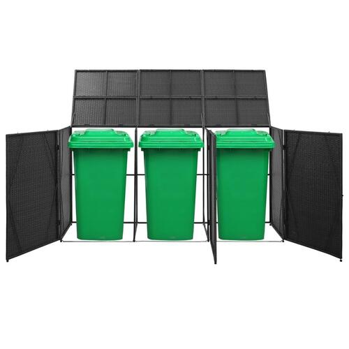 Tredobbelt skraldespandsskjuler 229x78x120 cm polyrattan sort