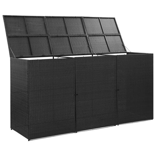 Tredobbelt skraldespandsskjuler 229x78x120 cm polyrattan sort