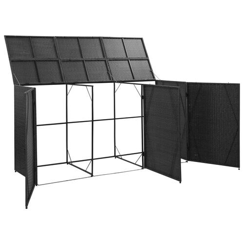 Tredobbelt skraldespandsskjuler 229x78x120 cm polyrattan sort