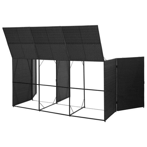 Tredobbelt skraldespandsskjuler 229x78x120 cm polyrattan sort