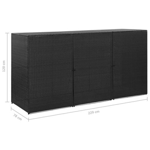 Tredobbelt skraldespandsskjuler 229x78x120 cm polyrattan sort