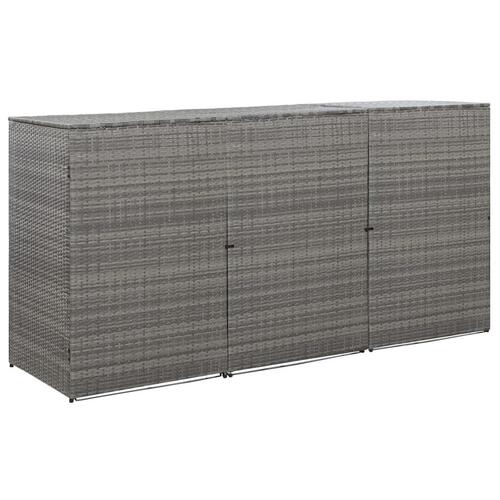 Tredobbelt skraldespandsskjuler 229x78x120 cm polyrattan grå