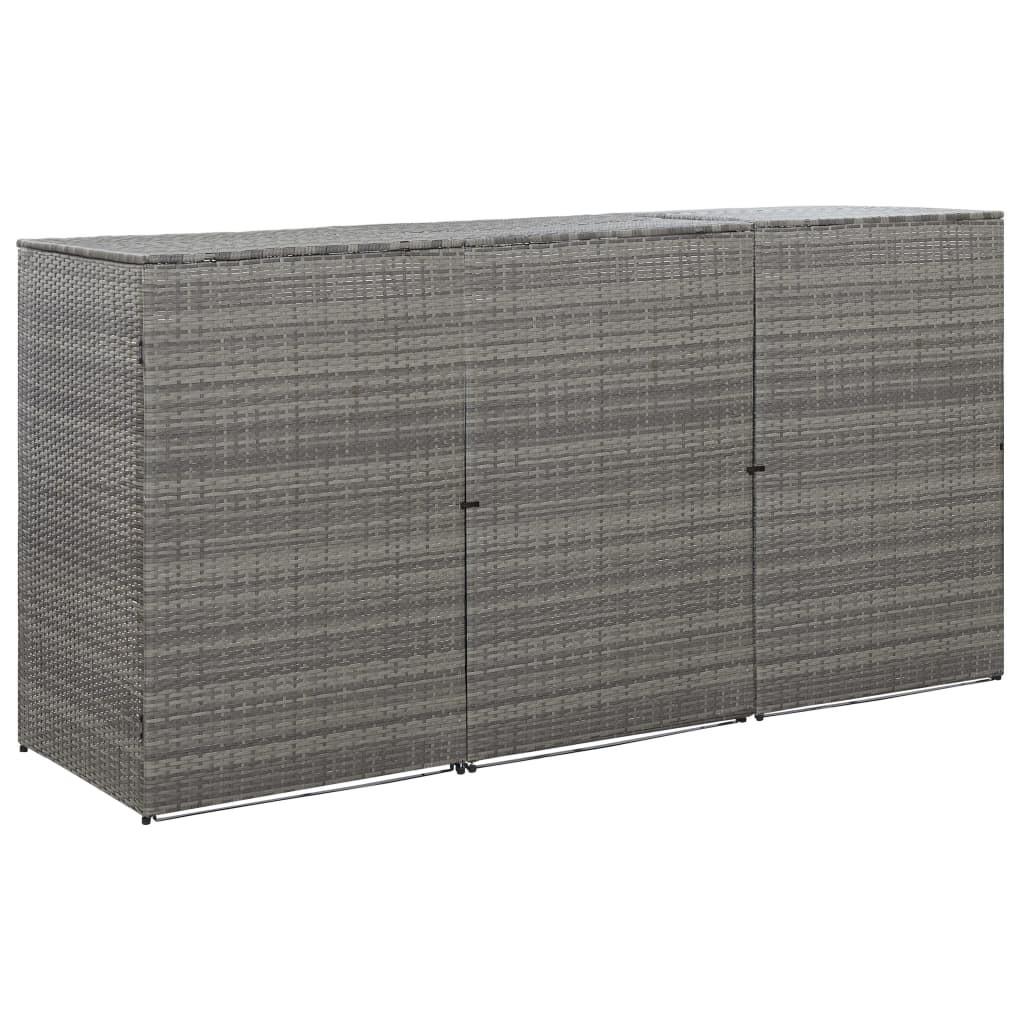 Tredobbelt skraldespandsskjuler 229x78x120 cm polyrattan grå