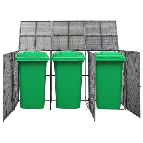 Tredobbelt skraldespandsskjuler 229x78x120 cm polyrattan grå